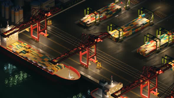 Cargo trucks in busy maritime container cargo shipping port Goods transportation alt