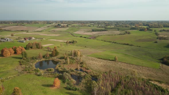 AERIAL: Beautiful Autumn Landscape of Plains in Countryside