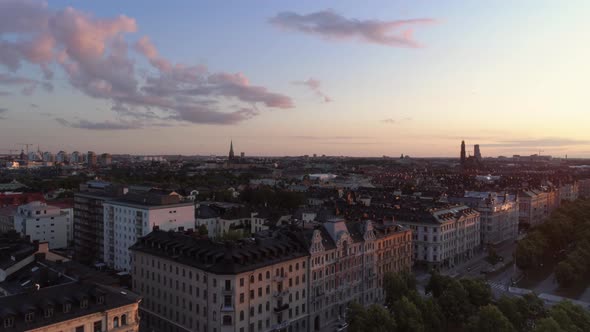 Aerial View of Stockholm Skyline at Sunset