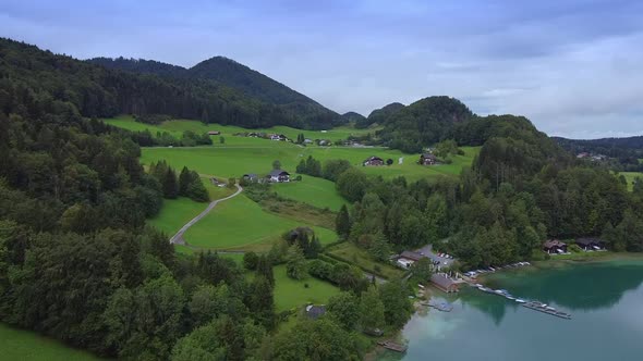Aerial View of Lake Fuschl and Picturesque Austrian Landscape alt