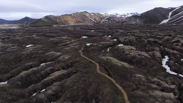 Drone Aerial Footage of Landmannalaugar Landscape in Iceland Highlands alt
