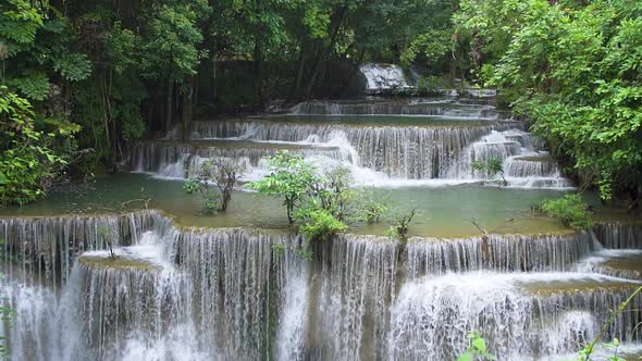 Huai Mae Khamin Waterfall, fourth level, Kanchanaburi, Thailand - Slow Motion