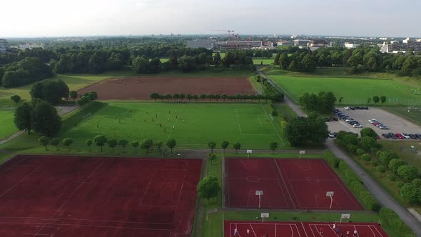 Aerial shot of different sports fields