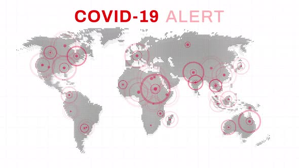 COVID-19 alert concept with world map showing infected area in all continents