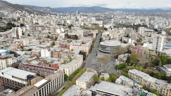 Flying over Shota Rustaveli Avenue, Tbilisi, Georgia  alt