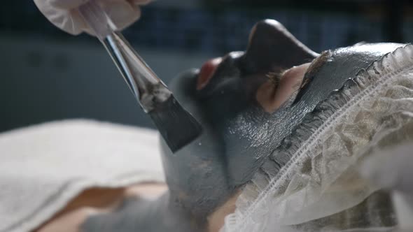 Cosmetic Procedure. Female Beauty Concept. Young Woman Gets Facial Mask, Improving Skin Face alt