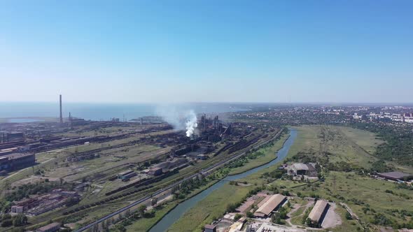 Heavy industry from above. Steelworks. Aerial view