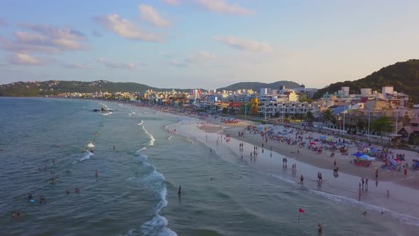 Aerial jib up shot revealing Bombas town on the south of Brazil at golden hour alt