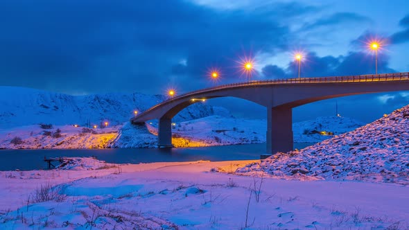 Winter Evening Bridge in Lofoten