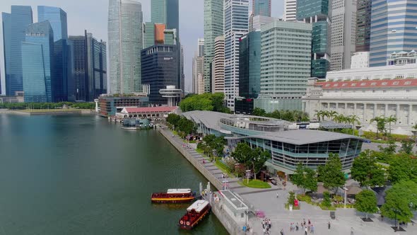 Flyover view of Singapore Marina Bay financial center