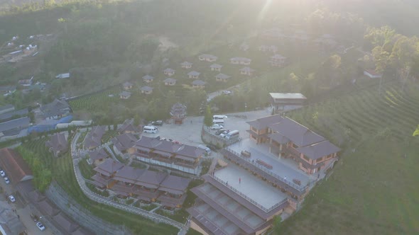 Aerial view of Ban Rak Thai village, chinese hotel resort, Mae Hong Son, Thailand. Nature alt