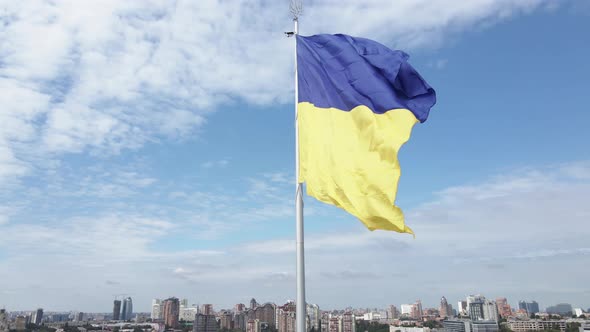 Kyiv - National Flag of Ukraine By Day. Aerial View. Kiev. Slow Motion alt