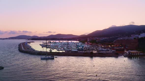 Aerial view of Puerto Portals at sunset, Balearic Islands, Mallorca alt