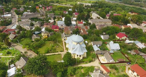 Panoramic Aerial Drone View of Small Town