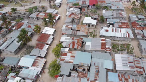 Aerial View African Slums Dirty House Roofs of Local Village Zanzibar Nungwi alt
