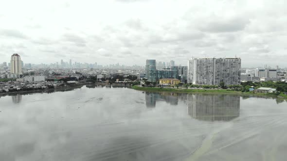 Aerial view of Waduk Pluit or Pluit water reservoir clean from trash.