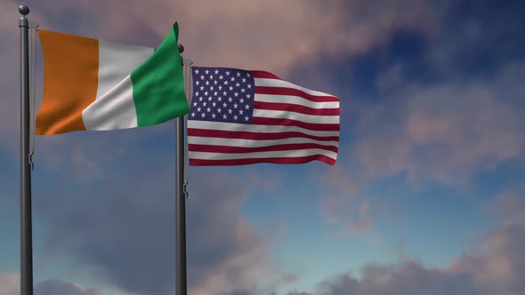 Ivory Coast Flag Waving Along With The National Flag Of The USA - 2K alt