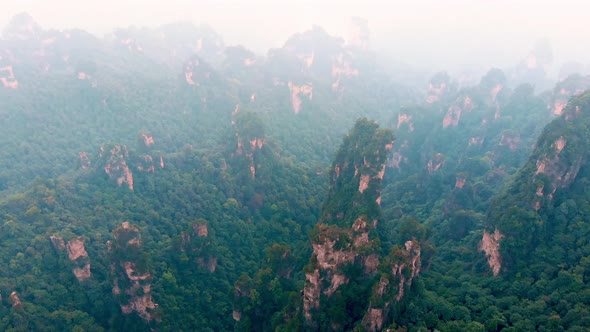 Drone Footage on a Cloudy Day of Landscape of Zhangjiajie