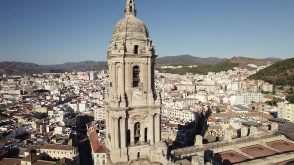 Bell tower, Catedral de la Encarnación de Málaga, Malaga Cathedral. Aerial orbiting view
