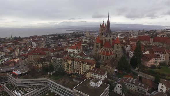 Aerial of Notre Dame Of Lausanne and its surroundings alt