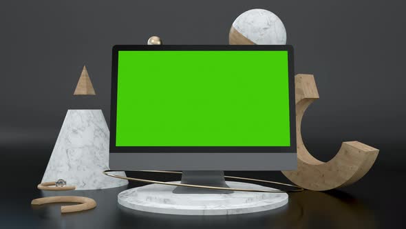 Clean Green Screen 3d Computer Monitor for e Business or Gaming App Art Mockup alt