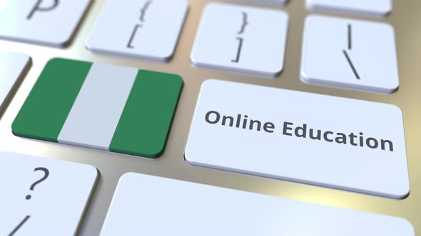 Online Education Text and Flag of Nigeria on the Buttons