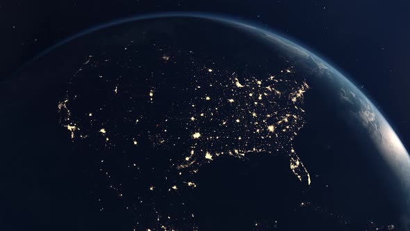 The Night City Lights of America Seen From Earth Orbit