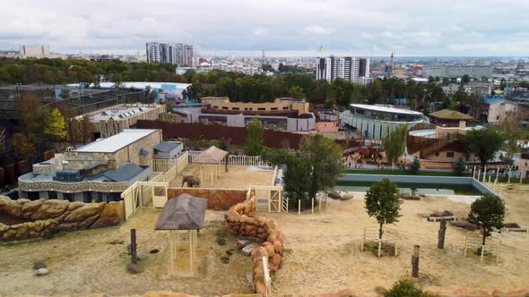 Autumn Kharkiv city zoo elephant area aerial view