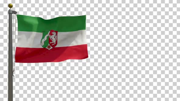 North Rhine-Westphalia Flag with Emblem (Germany) on Flagpole with Alpha Channel - 4K alt