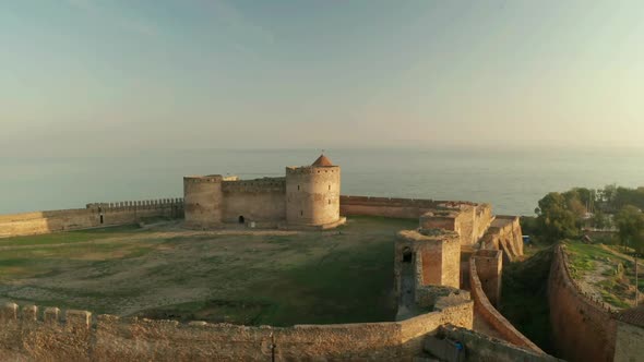 Aerial View of the Old Fortress in Belgorod-Dniester at Sunrise, Ukraine alt