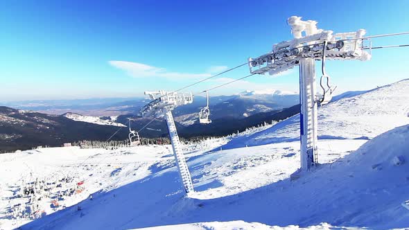 Icecoated Ski Lift in Carpathian Mountain