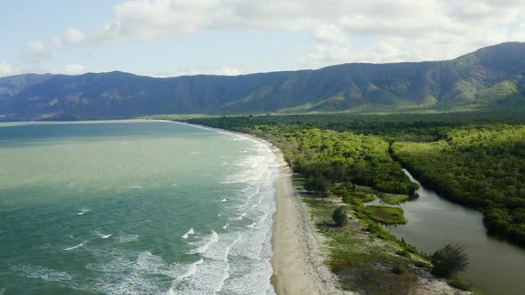 Aerial, Beautiful Panoramic View On Wangetti Beach In Cairns In Queensland, Australia