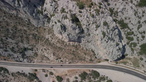 Fantastic Aerial View of a Mountain Road on the Coast of Croatia in the Region of Central Dalmatia