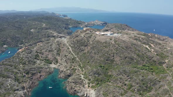 Drone Flight Over Cap De Creus Cape with Blue Bays alt