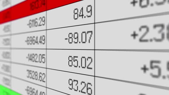 Sales Results Changing in Spreadsheet, Accounting Report, Array of Information alt