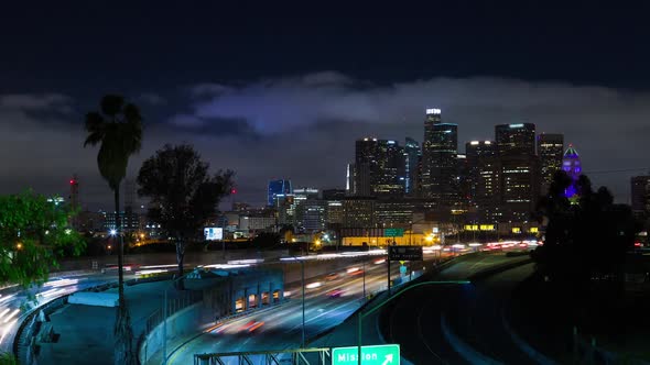 Downtown Los Angeles at Night With Clouds Wide alt