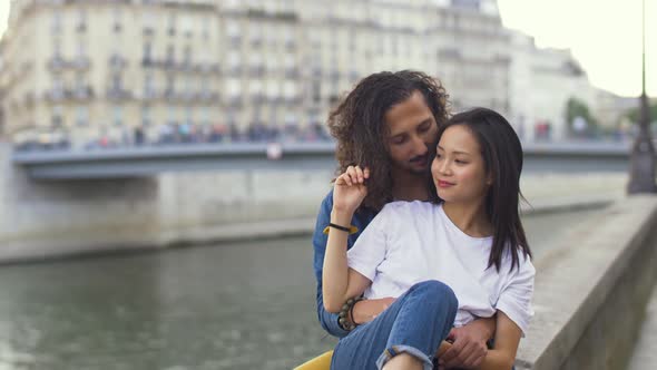Couple in love in Paris, France