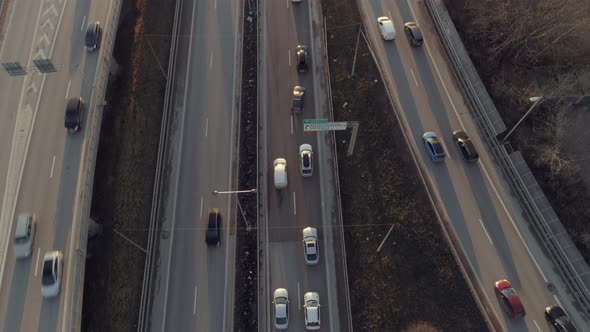 Aerial Top Down View of Elevated Highway Traffic