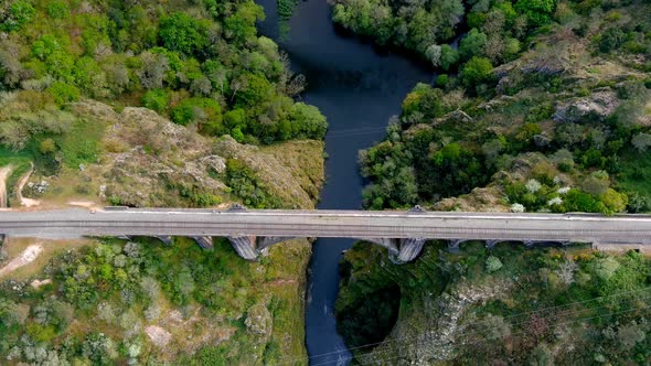 Aerial Birds Eye Flying Over Gundian Bridge Spanning Ulla River alt