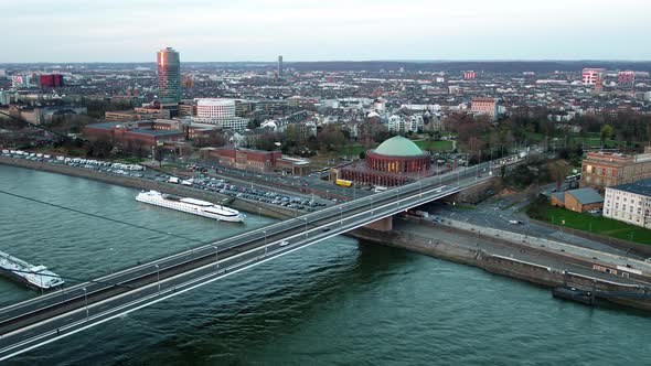 Aerial View of the City of Dusseldorf in Germany with the Crossing of Joseph-Beuys-Ufer and alt