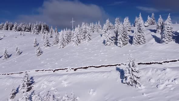 Panoramic Aerial View Over Mountain Road in the Winter