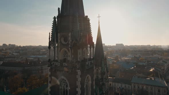 Epic Aerial Footage From Drone Fliying Around Dome and Pillar of Church of St alt