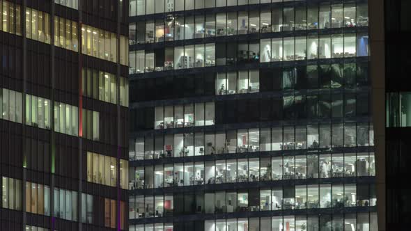 Windows in Skyscrapers International Business Center City at Night Timelapse alt