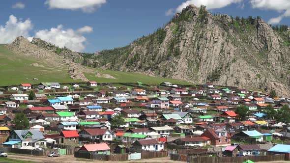 A Traditional Colorful Houses in Mongolian Topography alt