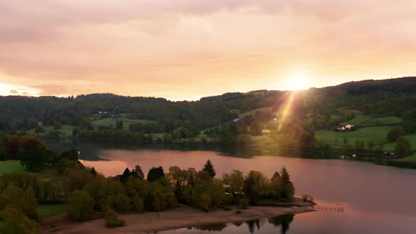 Aerial Over a Lake at Dawn