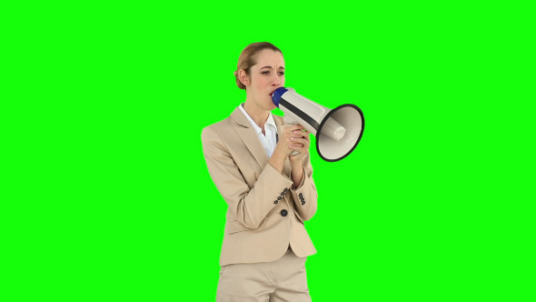 Bossy Businesswoman Shouting Through Megaphone 1