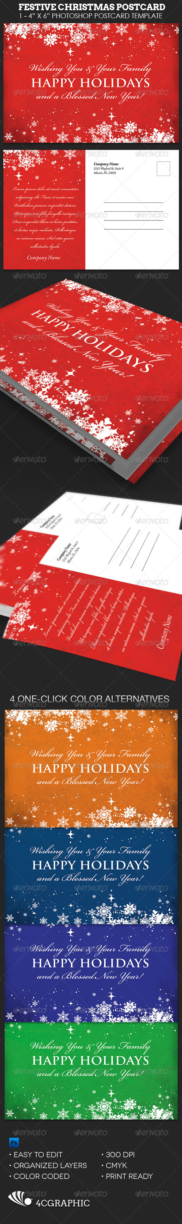 Festive Christmas Postcard Template - Events Flyers