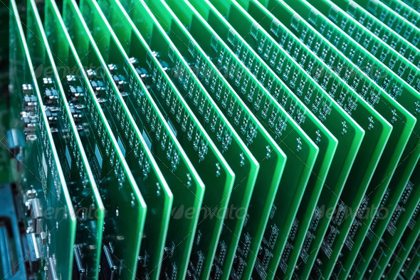 a row of green circuit board - Stock Photo - Images