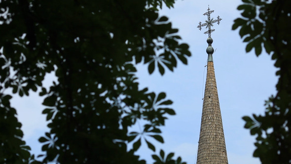 Steeple With Cross Of An Old Orthodox Church