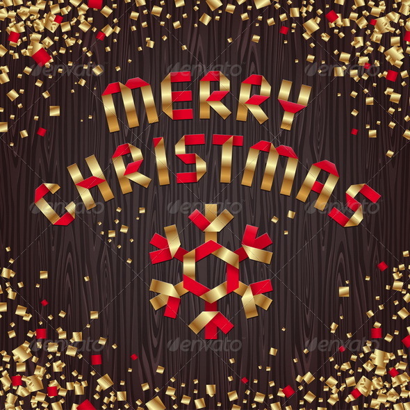 Red & Gold Paper Snowflake and Holiday Greeting - Christmas Seasons/Holidays